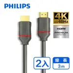 (2入組)PHILIPS 飛利浦 HDMI 2.0 公對公 3M 影音傳輸線SWV5633G/00-2