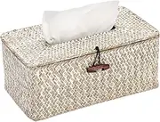 SUMNACON Rectangle Natural Seagrass Tissue Box Cover,Woven Tissue Box with Bottom,Farmhouse Tissue Box Holder for Living Room Bathroom Vanity Toilet Table Desk Countertop Office Car,Whitewash (TH)
