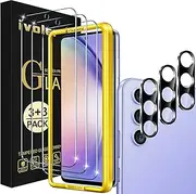 [ivoler] [3+3 Pack Screen Protector for Samsung Galaxy A54 5G 6.4" 2023 with [3 Pack] Camera Lens Protector Tempered Glass with [Alignment Frame] Transparent HD Clear Anti-Scratch, 6.4 inch