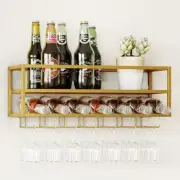 Wall Mounted Wine Rack Gold with Glass Holder 30In Metal Bottle Holder Hanging M