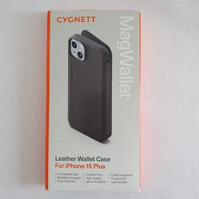 Cygnett MagWallet Black Genuine Leather Magnetic Wallet Case iPhone 15 Plus New