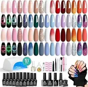 beetles Gel Polish Gel Nail Polish Kit 32 Colors Pink Nude Red Color Changing Cat Eyes Gel Polish Set, with Uv Light 53 Pcs Gel Starter Kit Soak Off UV Base Top Coat Builder Blooming Gel Art Spring Gel Polish
