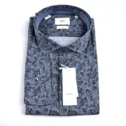 NWT - BRAX Blue Floral Cotton Blend Mens HI-FLEX Casual Dress Shirt - MEDIUM