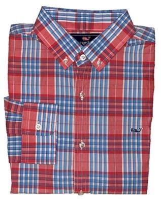 Vineyard Vines Slim Fit Harrigans Plaid Men's Shirt in Jetty Red $98.50 XS,S,M