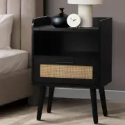 Black Bedside Tbale with Raised Surround Top and Open Shelf Storage Side End Tab
