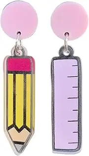 [Caiyao] Colorful Pencil Teacher Students Back to School Acrylic Resin Lightweight Drop Dangle Glitter Earrings Funny Creative Teacher Appreciation Graduation Jewelry for Women
