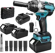 [Discoball] Cordless Impact Wrench,1/2 Inch Impact Gun, 1000N.m(738 ft-lbs) High Torque Impact Wrench with 2x2.0Ah Battery,Fast Charger, 5 Sockets & Storage Case, Electric Impact Driver for Car Truck