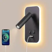 Led Wall Lamp, Bedside Reading Light With Switch, Usb Charging Port, Bedroom Mood Lighting Adjustable Spotlight (3w 3000k + 9w 6000k) Black