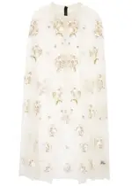 Needle & Thread Posy Floral-embroidered Tulle Cape - Cream - S/M (UK10-12 / M) S/M (UK10-12 / M)