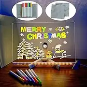 LED Note Board with 7 Colors Pen,Glowing Acrylic Letter Erase Board with Light and Stand, Glow Memo Note Message Board with Led White Board （15 * 15 cm）