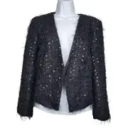Loft Womens Black Fringe Sequin Open Front Blazer Jacket Size 4 NWT