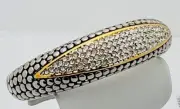 1990s 2 Tone Designer Look 100 Crystal Hinged Bangle Bracelet 6 1/2”-7”