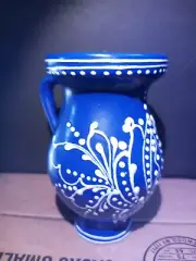 Blue Pitcher 4'' With White Embosed Design
