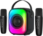 Mini Karaoke Machine with Two Wireless Microphones, Portable Bluetooth Speaker