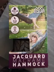 Equip Jacquard Macramé Black and Gray Leaf Print Hammock