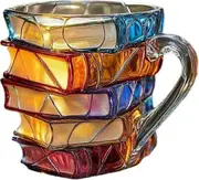 2025 New 3D Painted Book Mug - Stacked Novelty Glass Coffee Cup for Hot & Cold Drinks, Perfect Gift for Book Lovers & Readers 2PCS