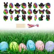 24Pcs Easter Scratch Paper Set Hanging Drawing Toys Gifts Decor Party
