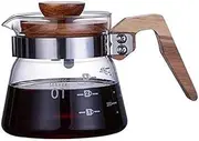 BAWHO Exquisite Elegant and Practical Over Clear Coffee Carafe with Lid Coffee Pot Borosilicate Glass Measumarks, Wooden Handle