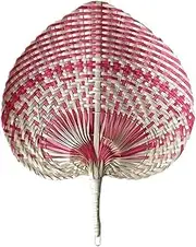 [STKARCV] 1PC Fan Handmade Straw Woven Fans Summer Cooling Fan Mosquito Repellent Manual Home Decor(Red)