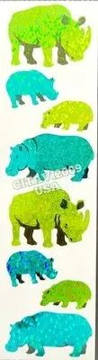 HAMBLY STUDIOS STICKERS ANIMALS RHINOCEROS RINO HIPPOPOTAMUS HIPPO VINTAGE RARE