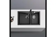 800 x 500mm Double Bowls Granite Stone Kitchen Laundry Sink Top/Flush Mounted Black