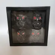 4pc Tahari Home Halloween Decor Black Owl Red Eyes Napkin Ring Holder - NEW
