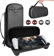 DLseego Carrying Case Accessories for PS5 PlayStation Portal, Portable Travel Case Protective PU Hard Shell Bag for PlayStation Portal Remote Player with Strong Handle & 4 PCS Thumb Grips Caps-Black