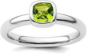 [JewelryWeb] 925 Sterling Silver Bezel Polished Stackable Cushion Cut Peridot Ring-Stackable-Ring for Women