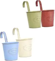 Abaodam 4Pcs Retro Flower Buckets with Hooks Small Iron Hanging Planters for Home Decor Balcony Garden and Window Boxes Creative Decorative Flower Pots Colors