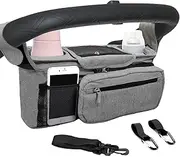 Pram Organiser - Universal with Insulated Cup Holder, Shoulder Strap and Zip Pocket, Changing Bag for Prams and Buggies with Large Storage Space, Practical Pram Bag (Grey)