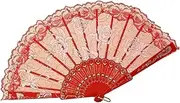 [STKARCV] 1PC Simple Ladies Personalized Lace Rose Lace Folding Fan Dance Shooting Props Compact And Portable(Red)