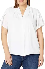 [Calvin Klein] Women's Plus Size Short Sleeve V-Neck Top, tin Multi, 3X
