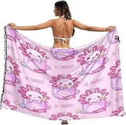 [RPLIFE] Cute Pastel Axolotls Bathing Suit Wrap Sarong Tassel Beach Sarong for Women, Large, Cute Pastel Axolotls, Medium