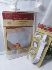 NEW set MATTRESS COVER & SHEET GRIPPERS Full size OR Queen size Protector