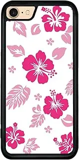 Axulimin for iPhone SE 2020 iPhone 8 iPhone 7 Case Cute Kawaii Hot Pink Hibiscus Hawaiian Flower Floral Aesthetic Phone Case for Girls Preppy Women