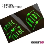 Glow in the Dark Bride + Bride Tribe Temporary Tattoo Set for Hens Bachelorette