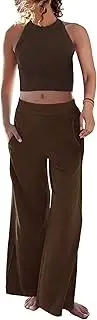 [Ugerlov] Women's Two Piece Summer Sets Ribbed Tank Crop Top Wide Leg Pants 2 Piece Outfits Matching Lounge Sets Tracksuit