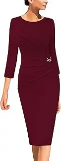 [VFSHOW] Womens Elegant Ruched Pleated Work Business Office Cocktail Party Bodycon Pencil Sheath Dress