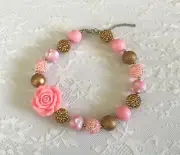 Pink & Gold Children's Plastic Chunky Bubblegum Necklace Cake Smash Baby Toddler
