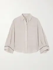 [Brunello Cucinelli] Brunello Cucinelli - Bead-embellished Linen Shirt - Cream - x small x small Cream