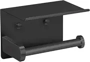 VAEHOLD Self Adhesive Toilet Paper Holder with Phone Shelf SUS 304 Stainless Steel Wall Mounted Roll - Rustproof and Bathroom Washroom Tissue Black