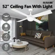 52 Inch Ceiling Cooling Fan with Lights and Remote LED Lamp 4 Blades 3 Speed Timer White