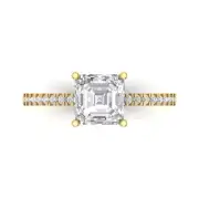 14K Yellow Gold Accents Promise Ring, 2.7 ct Asscher Cut Simulated Diamond