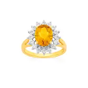 9ct Gold Citrine & Diamond Dress Ring in Yellow