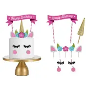 11Pcs Unicorn Happy Birthday Cake Topper Set eyes ear Kids Girls Decoratio