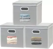 3-Pack 12-Inch Clear Window Cube Storage Bin with Lid, Grey
