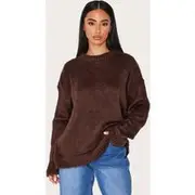 Petite Chocolate Fluffy Knit Oversized Jumper, Chocolate