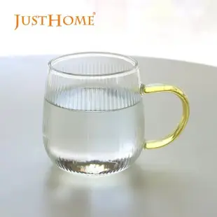 【Just Home】清透感線條耐熱玻璃馬克杯380ml(杯 玻璃杯 耐熱玻璃)