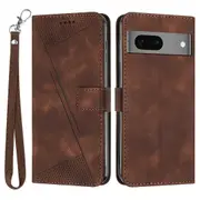 For Google Pixel 7 5g Triangle Imprint Phone Case Full Protection Leather Stand Wallet Cover With Strap