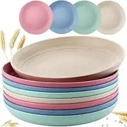 Jindizi8 Pieces Lightweight Wheat Straw Plates Set 20CM, 4 Colors Wheat Straw Plates Unbreakable Dinner Dishes Plates, Reusable Dinner Dishes, Outdoor Plates, Dishwasher & Microwave Safe (8pcs)